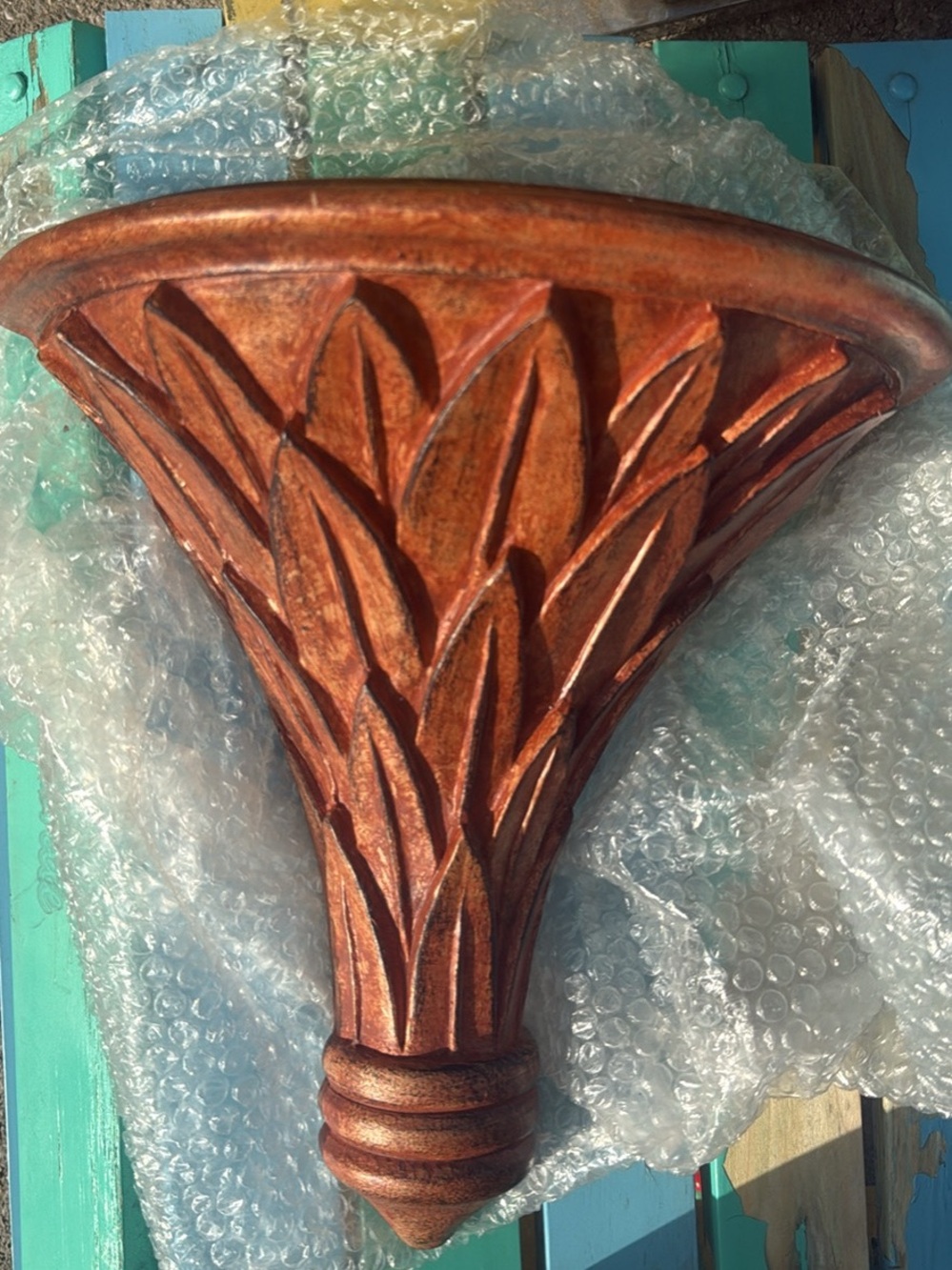 Carved Decorative Wall Sconce - Metallic Copper Finish